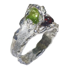 Paul Amey Garnet and Peridot Silver Ring