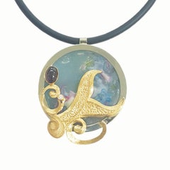 Paul Amey Gold, Silver, Diamond, Garnet, Art Glass, Enamel "Whale Tail" Pendant
