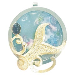 Paul Amey Gold, Silver, Diamond, Garnet, Art Glass, Enamel "Whale Tail" Pendant