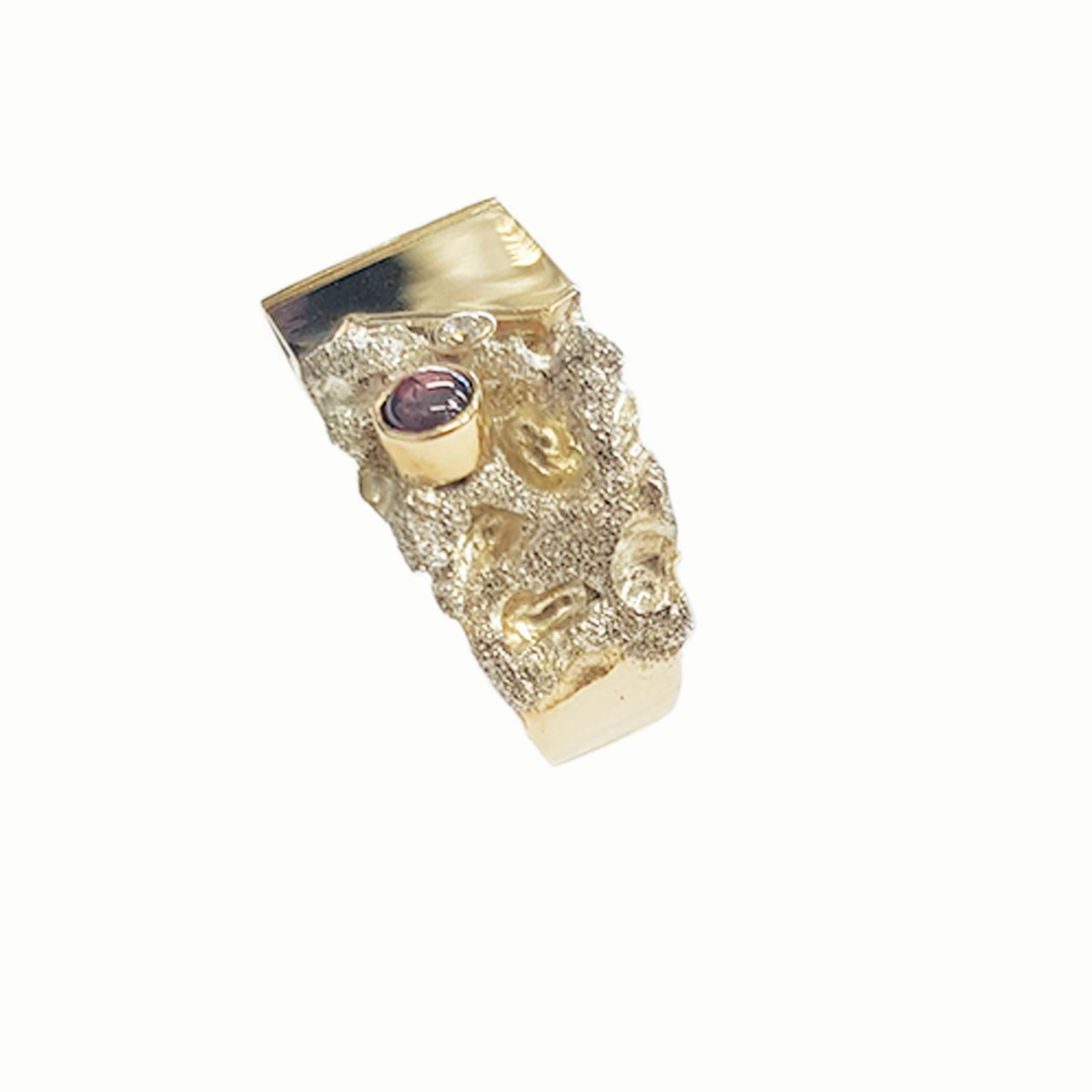 Artist Paul Amey Gold, Sterling Silver, Diamond and Garnet Ring For Sale