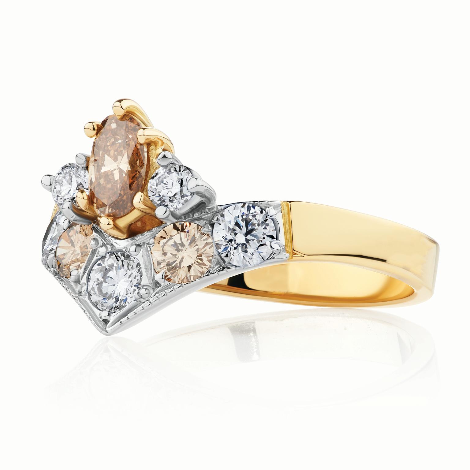 Taille mixte Paul Amey Bague géométrique en or 18 carats et diamants de type Argyle, fabriquée à la main en vente