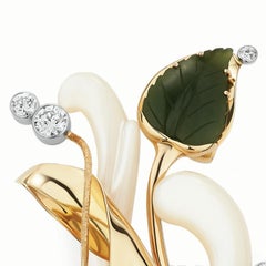 Paul Amey hand crafted 18K, Jade, Natural Red Coral and Diamond "Leaf" Pendant