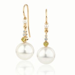 Paul Amey Hand Crafted South Sea Pearl, 18K Gold and Yellow Diamond Earrings