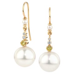 Paul Amey Hand Crafted South Sea Pearl, 18K Gold and Yellow Diamond Earrings