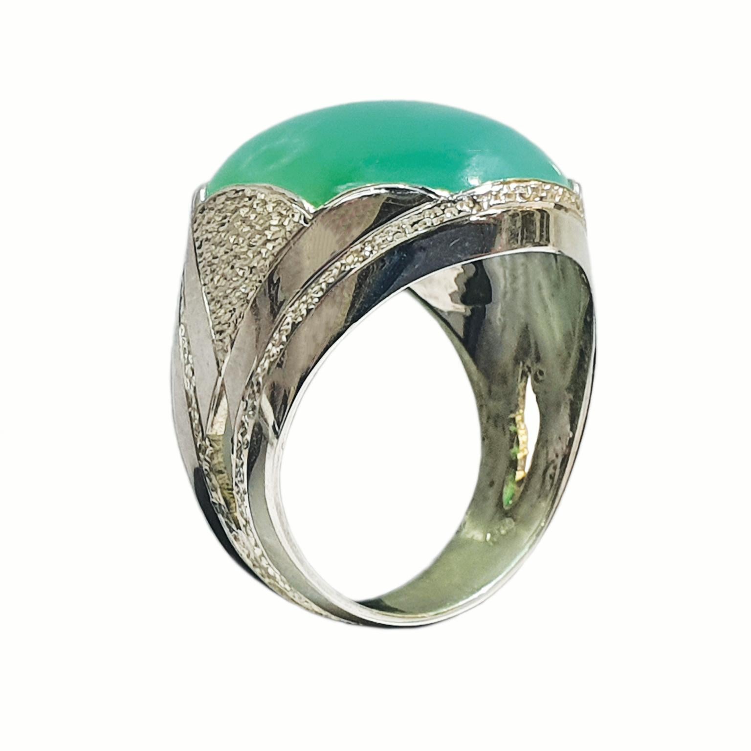 Artisan Paul Amey Hand Crafted Sterling Silver and Natural Chrysoprase Ring For Sale