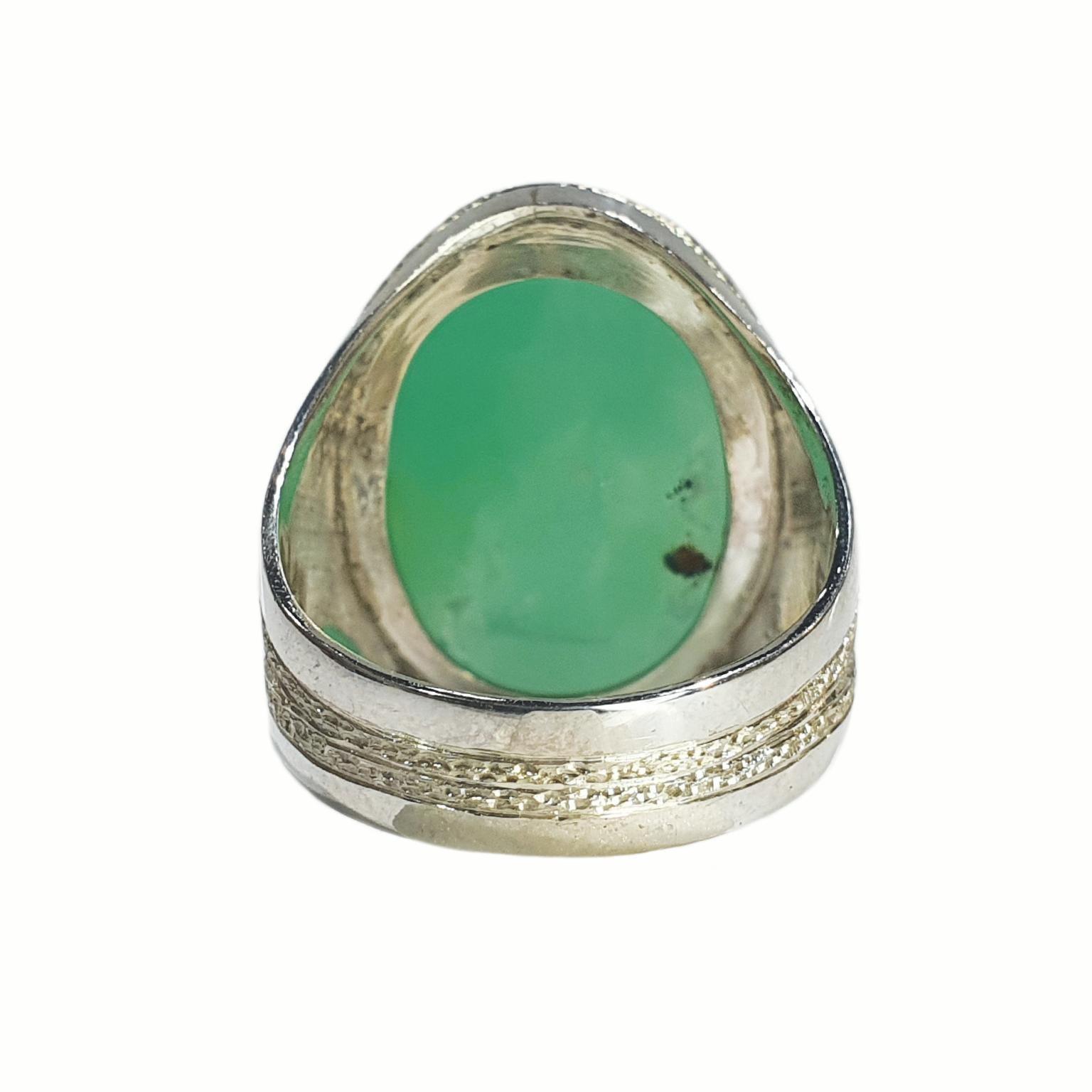 Paul Amey Hand Crafted Sterling Silver and Natural Chrysoprase Ring For Sale 1
