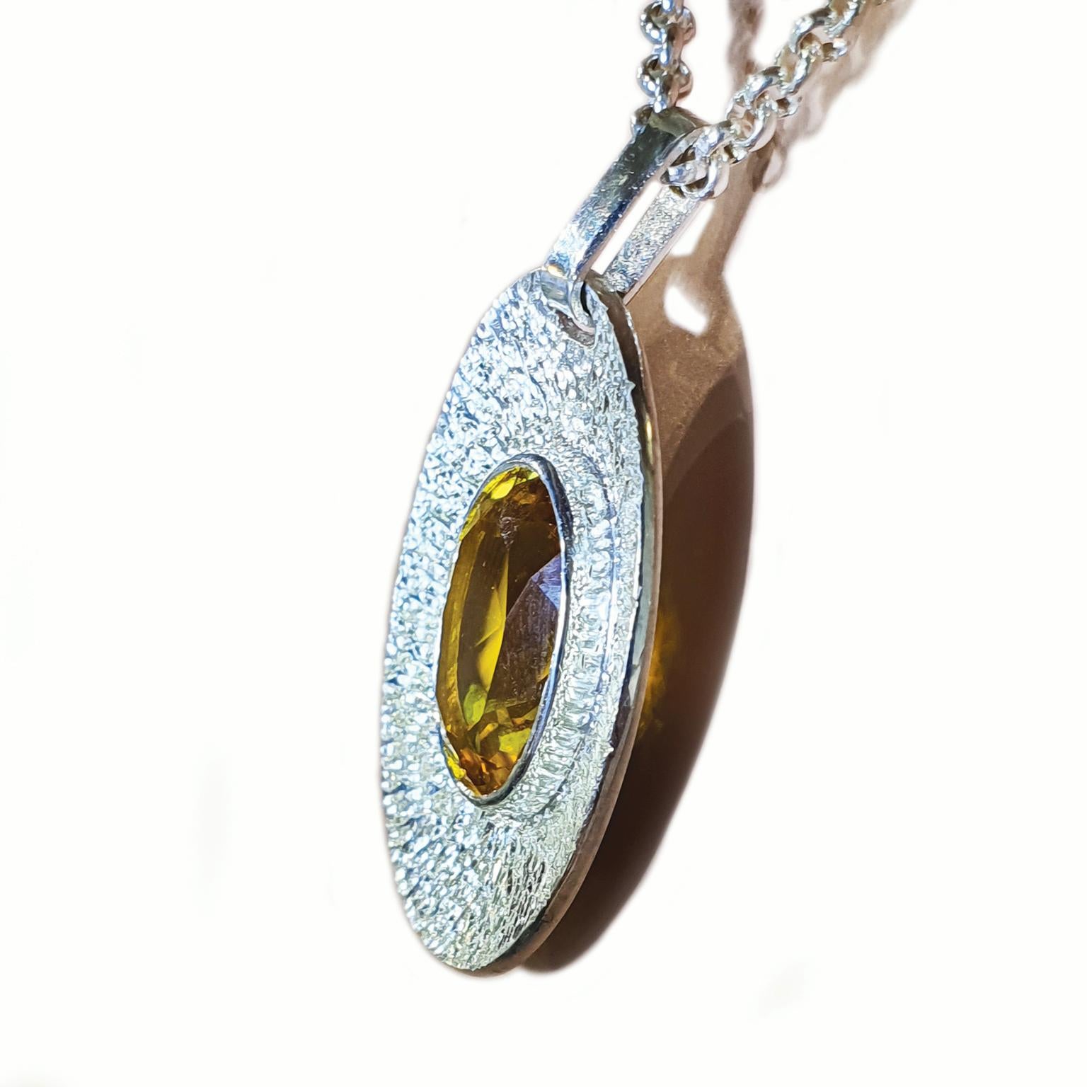 Artisan Paul Amey Hand Crafted Yellow Oval Pendant For Sale