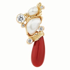 Paul Amey Handcrafted 18K, Diamonds and Natural Red Coral "Georgia" Earrings
