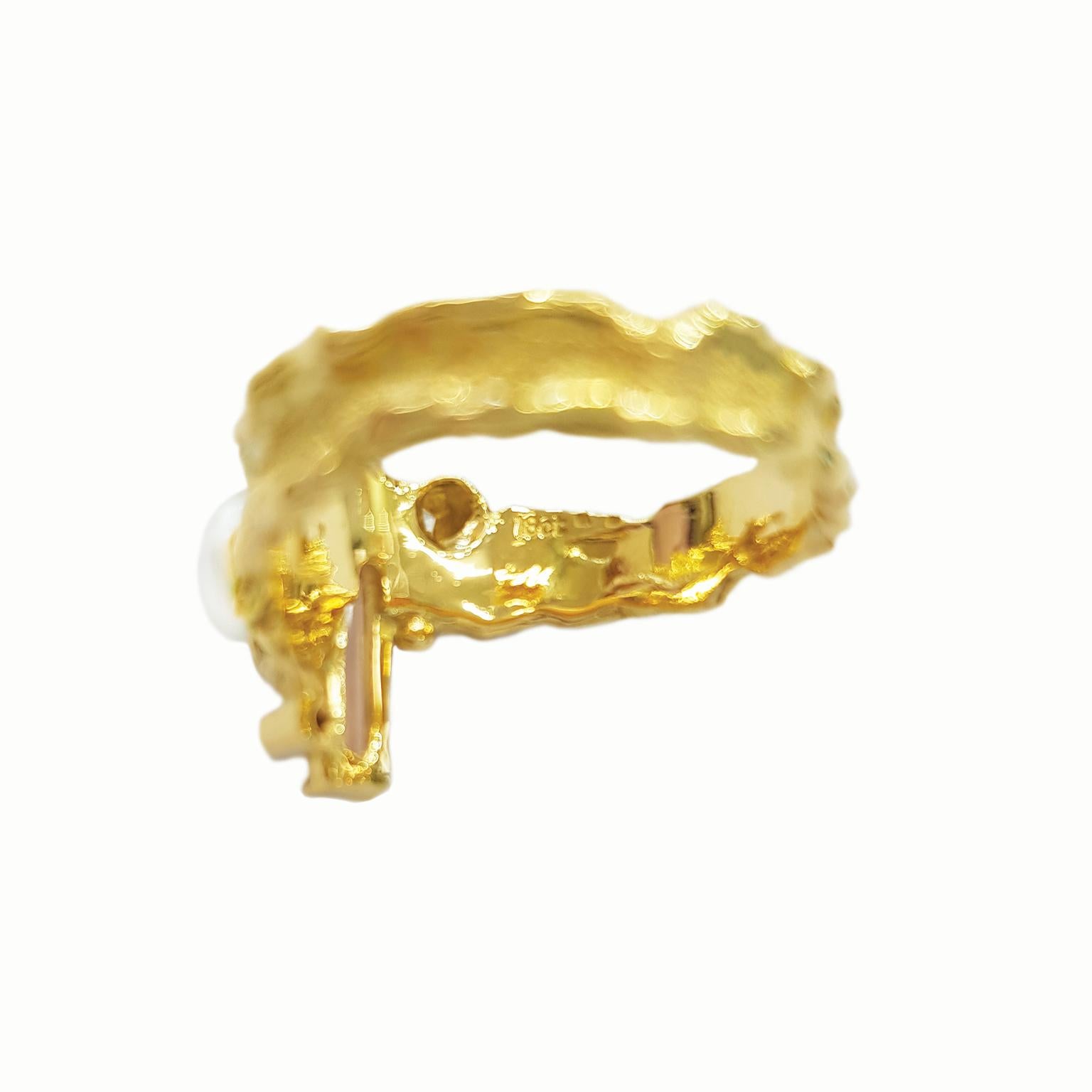 Paul Amey Imperial Topas, Perle und Diamant Molten Edge 18K Ring (Gemischter Schliff) im Angebot
