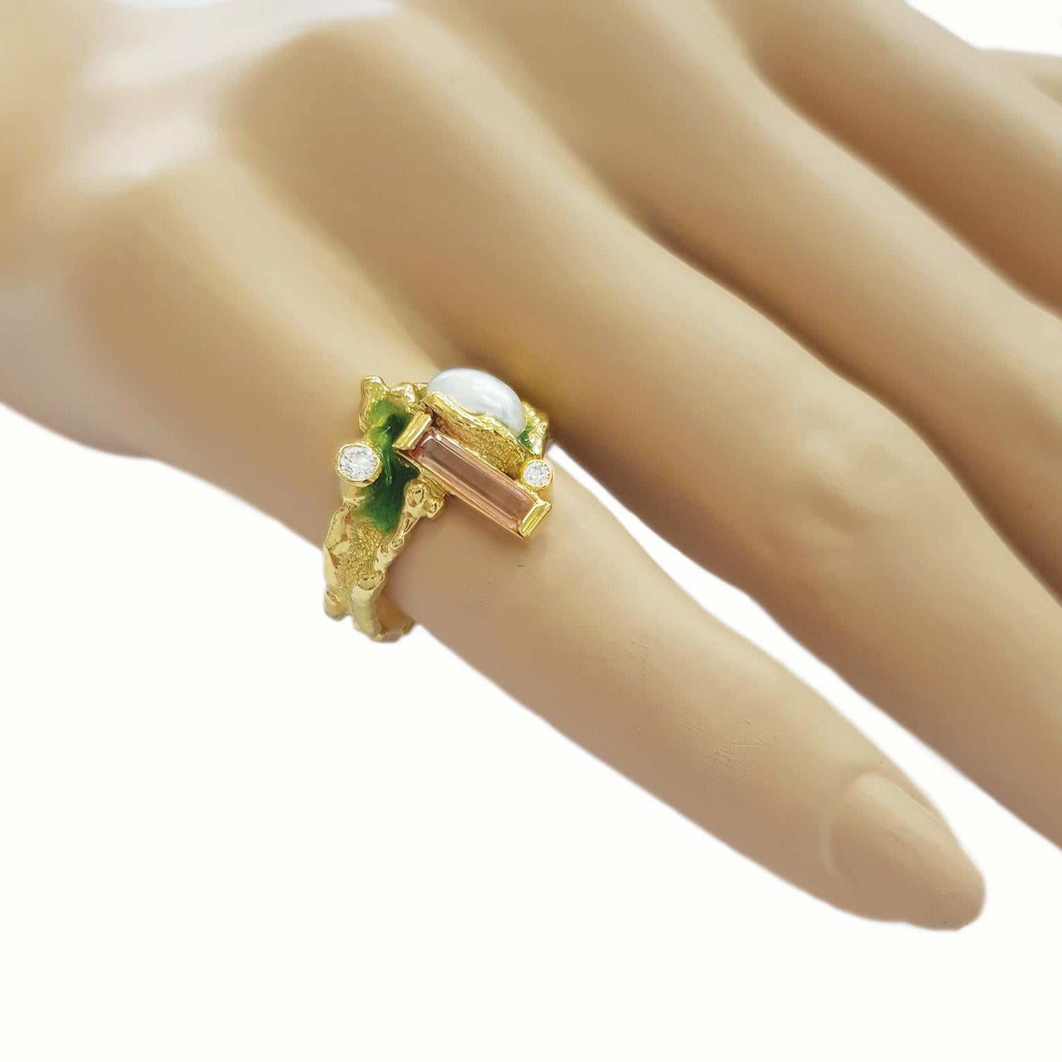 Paul Amey Imperial Topas, Perle und Diamant Molten Edge 18K Ring im Zustand „Neu“ im Angebot in Tewantin, Queensland