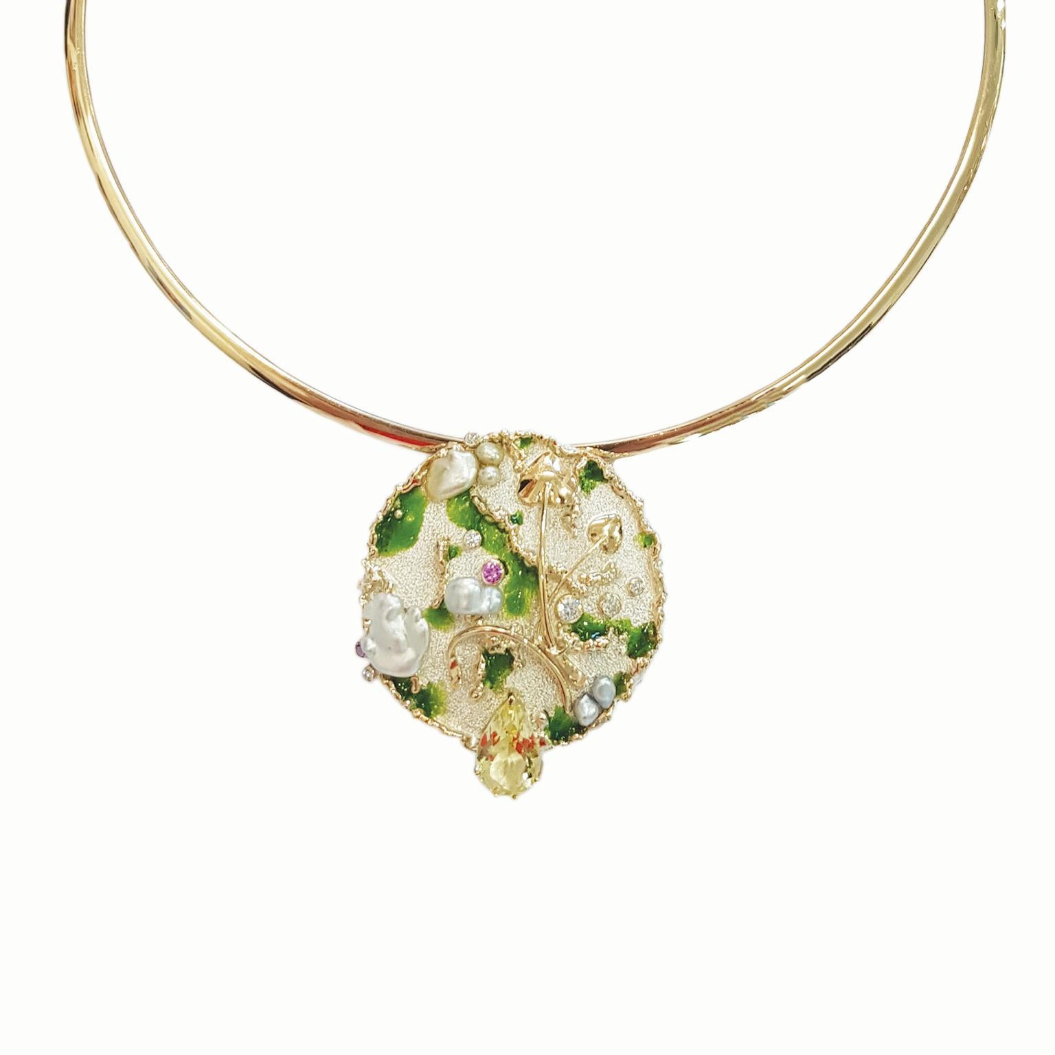 Paul Amey’s “Lemon Sherbet” pendant is a totally unique and completely handcrafted and created by Paul Amey. This signature molten edge natural green quartz, diamond, sapphire and pearl pendant was crafted from Sterling Silver (tarnish resistant)