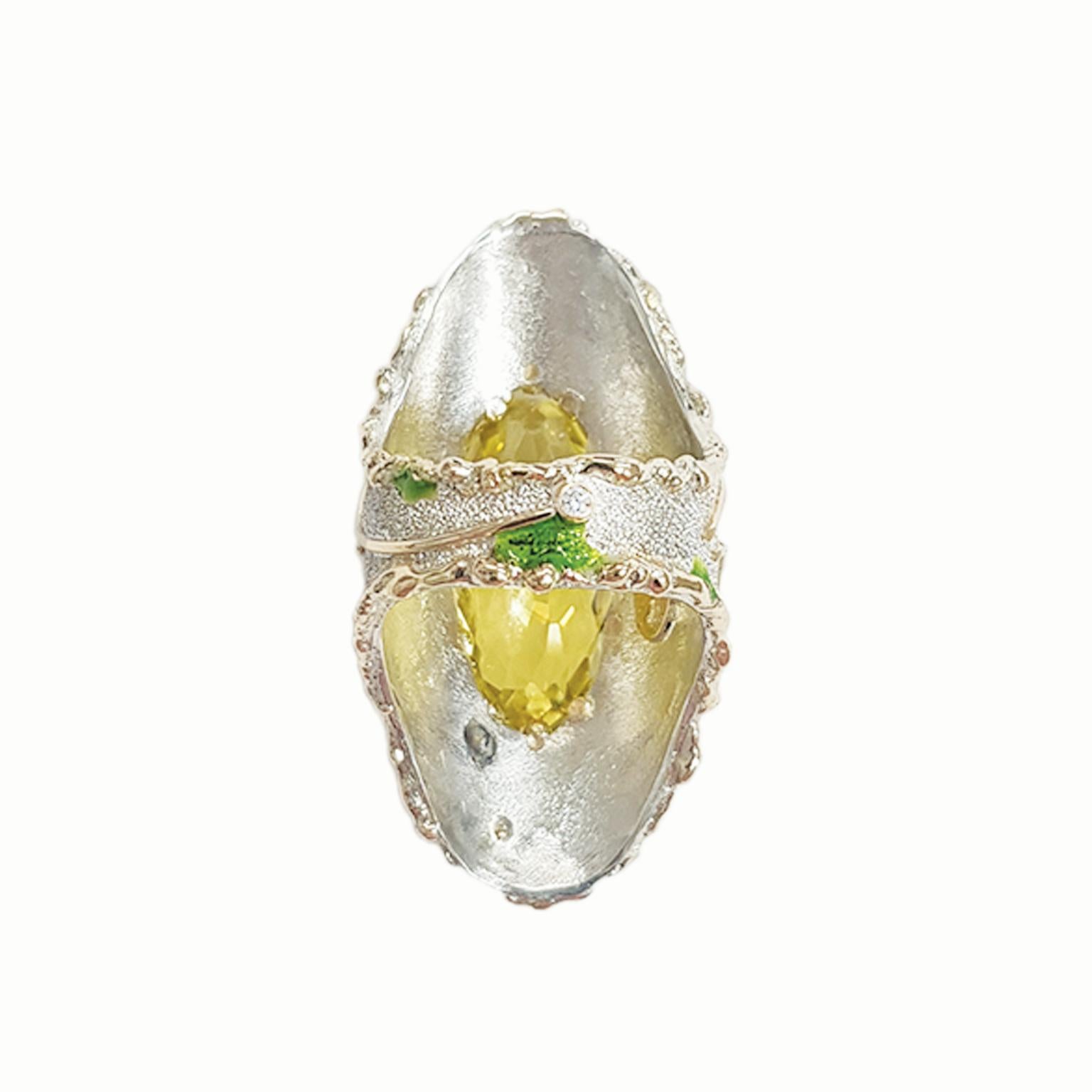 Ring „Lemon Sherbet“ aus Sterlingsilber, Gold, Zitronenquarz und Diamanten von Paul Amey (Gemischter Schliff) im Angebot