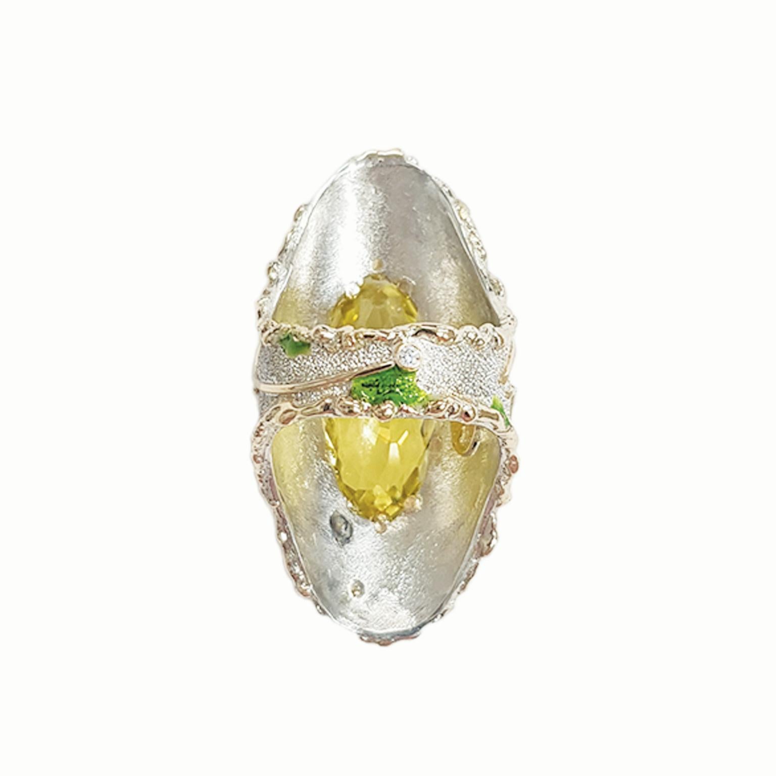 Taille mixte Paul Amey, bague Lemon Sherbet en argent sterling, or, quartz citron et diamants en vente