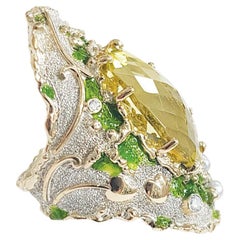 Paul Amey "Lemon Sherbet" Sterling Silver, Gold Lemon Quartz and Diamond Ring