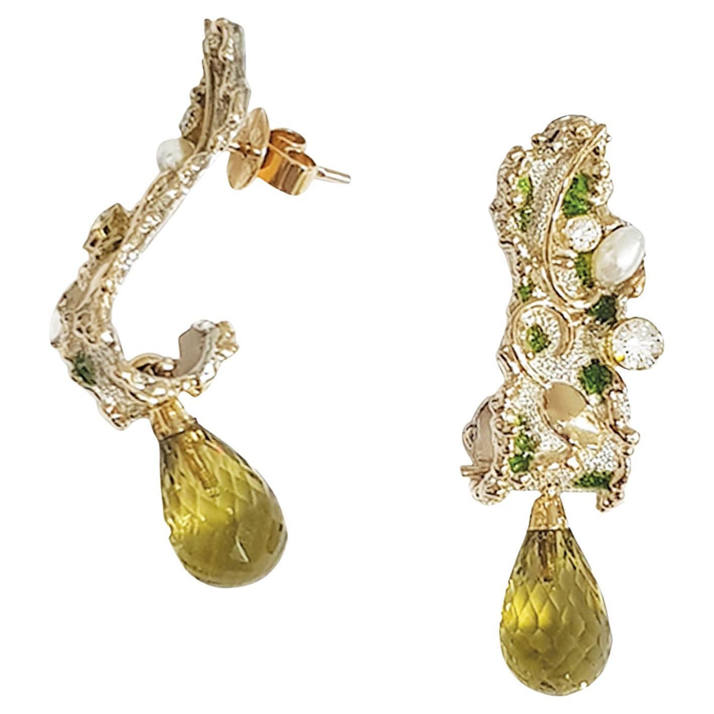 Paul Amey, boucles d'oreilles "Lemon Sherbet" en argent sterling, quartz citron et diamant