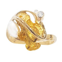 Paul Amey Natural Australian Nugget Ring in 9K Yellow Gold with Diamonds