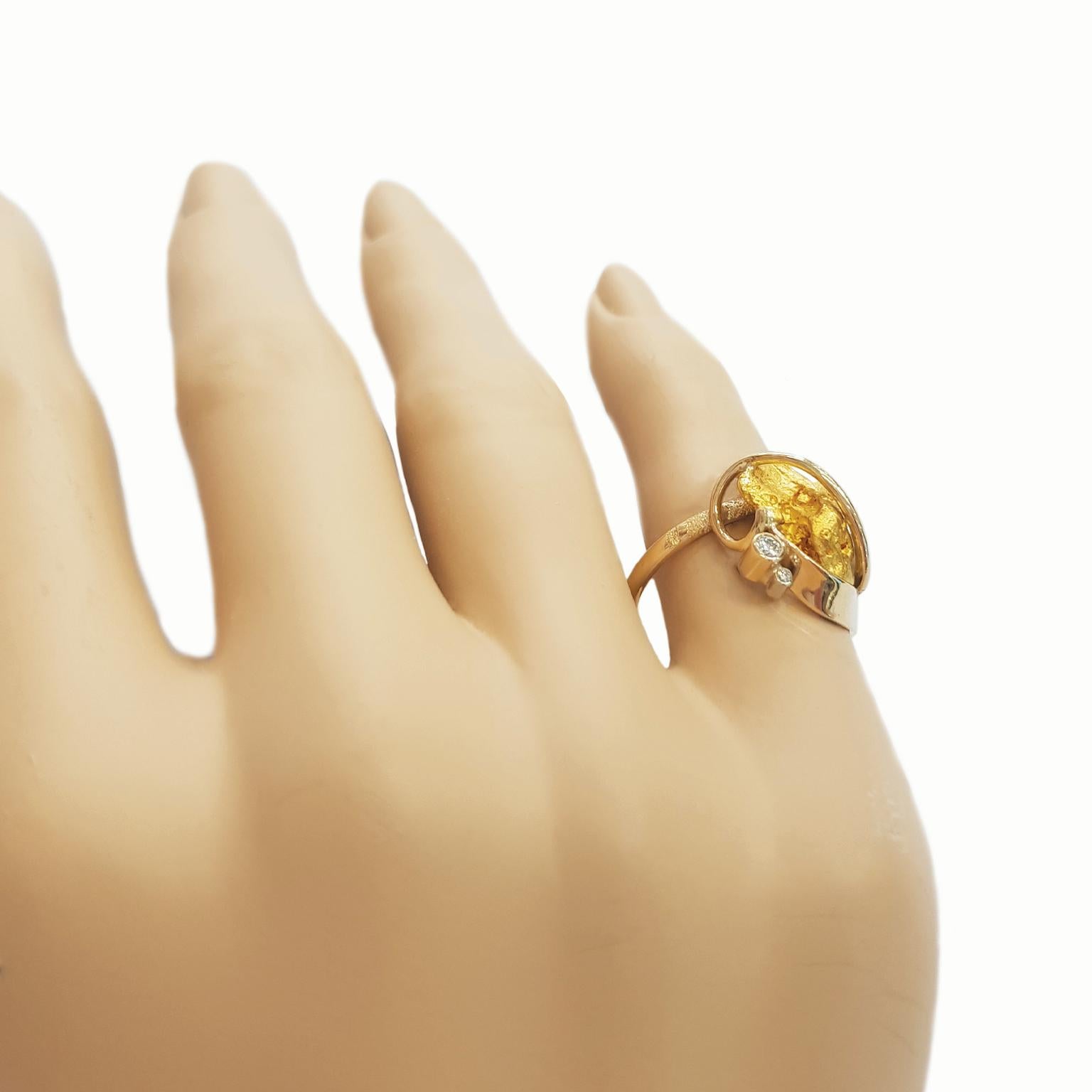 Mixed Cut Paul Amey Natural Australian Nugget Ring in 9K Yellow Gold with Diamonds For Sale