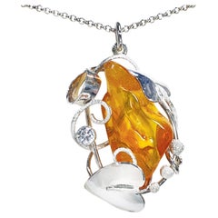 Paul Amey Natural Baltic Amber and Sterling Silver hand crafted Pendant