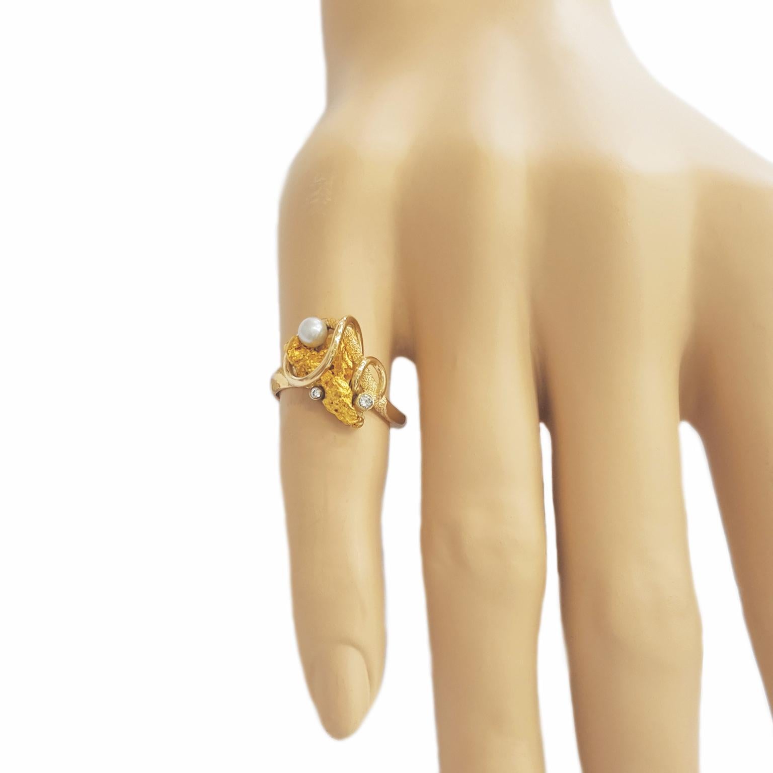 Paul Amey Natural Gold Nugget, Diamond and Pearl Ring In New Condition For Sale In Tewantin, Queensland