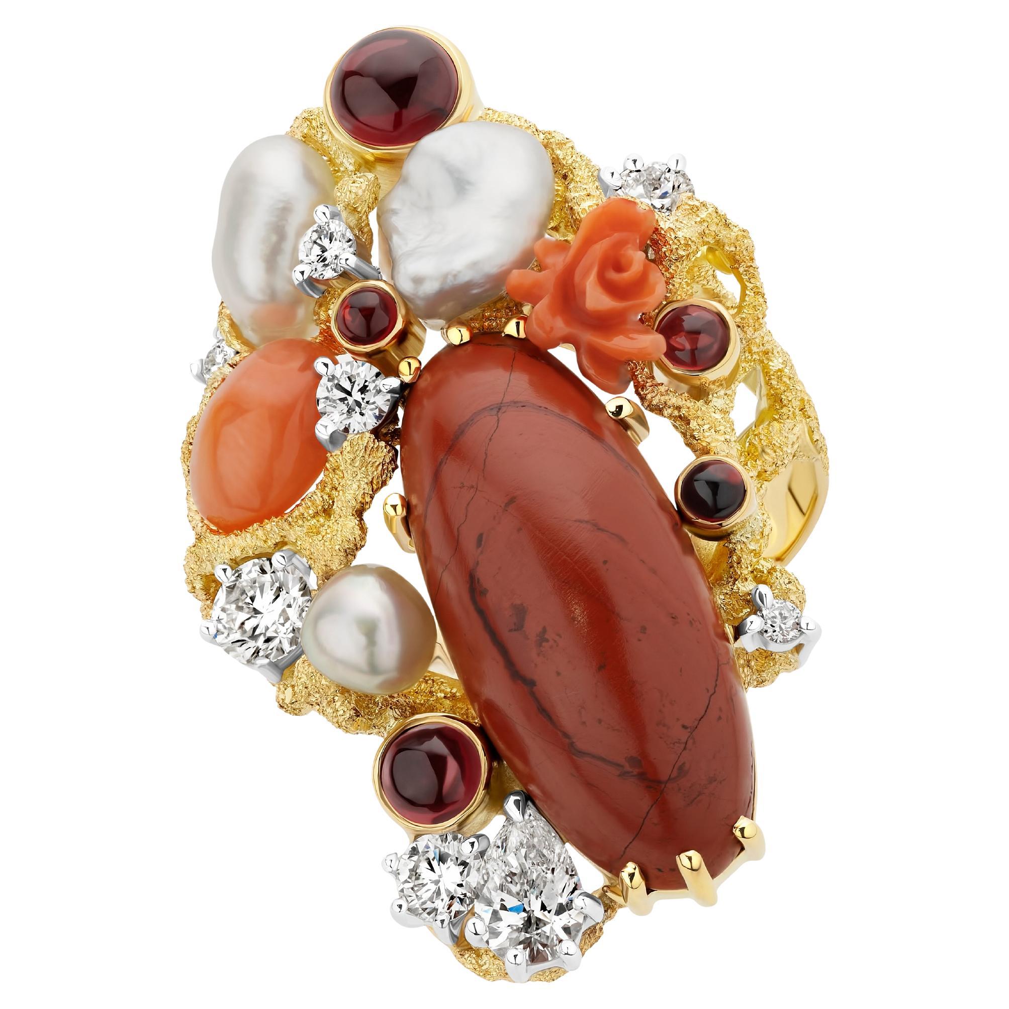 Paul Amey "Rosetta" 18k Gold and Jasper Cocktail Ring