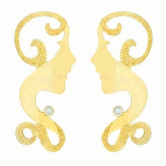 Paul Amey  "Silhouette Lady" 9K Gold and Diamond Stud Earrings