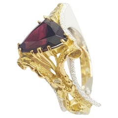 Paul Amey Sterling Silver, 18K Gold, Garnet and Diamond "Wedge" Ring