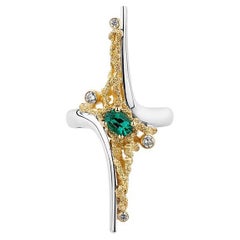 Paul Amey Sterling Silver and 18K Yellow Gold "Emerald Star" Ring
