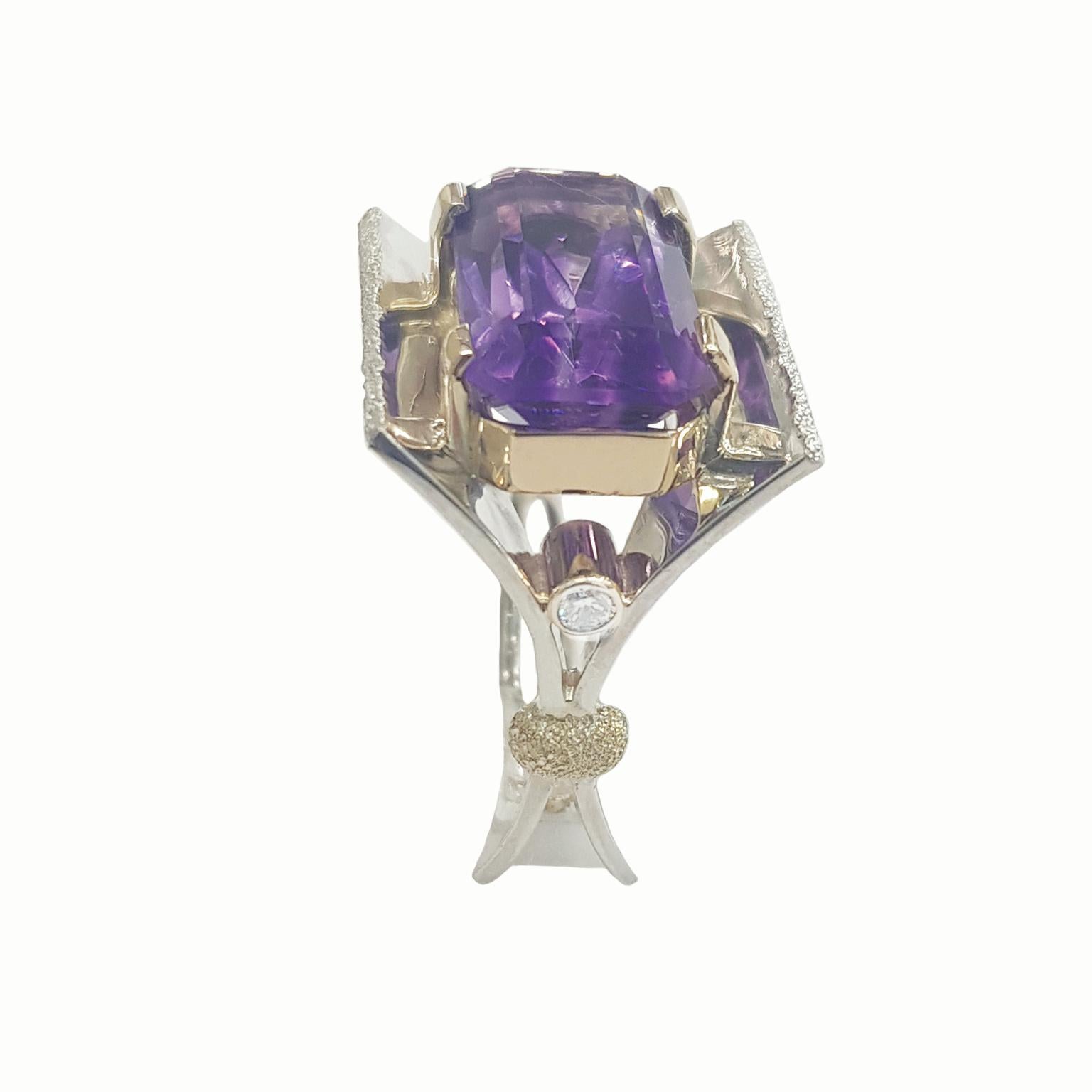 Artisan Paul Amey Sterling Silver and 9K yellow Gold Amethyst Split 