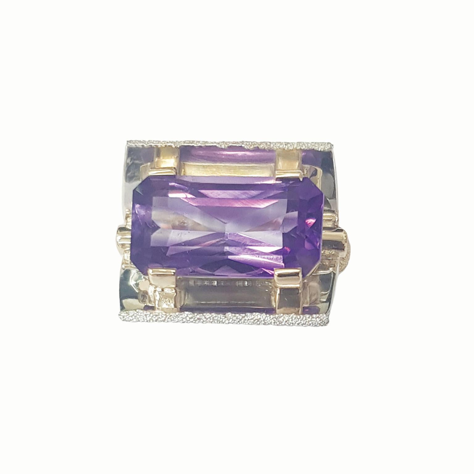 Paul Amey Sterling Silver and 9K yellow Gold Amethyst Split 