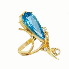 Paul Amey Swiss Blue Topaz Ring with Diamonds in 9K Gold