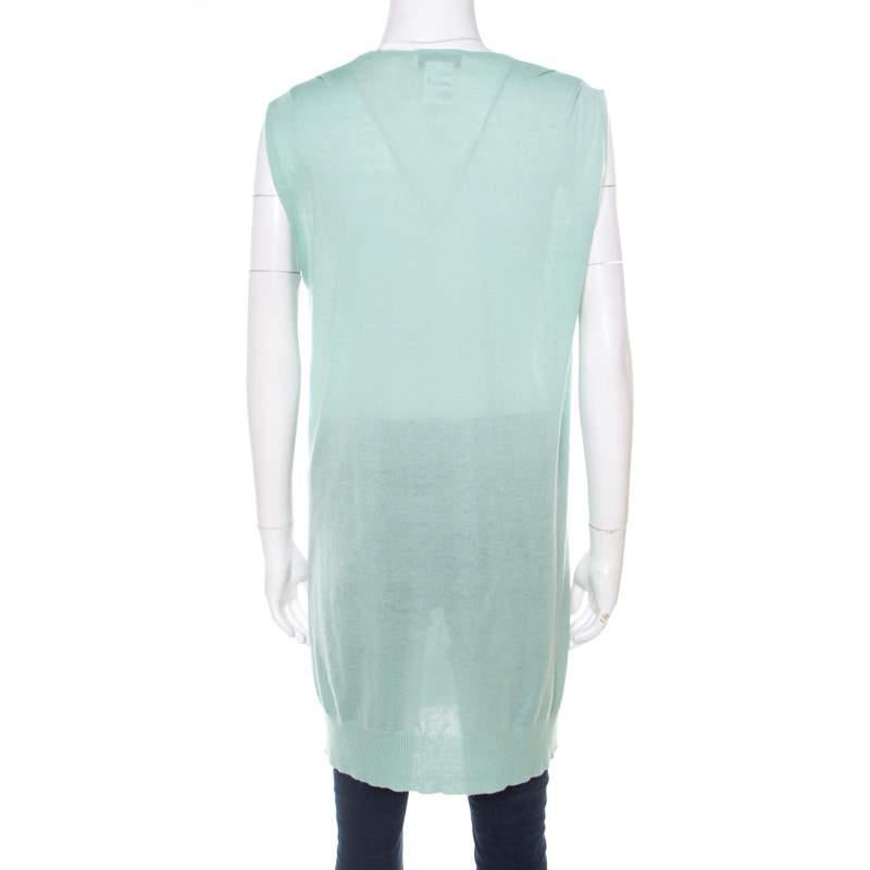 Paul and Joe Mint Green Cashmere and Silk Knit V-Neck Sleeveless Tunic M In Excellent Condition In Dubai, Al Qouz 2