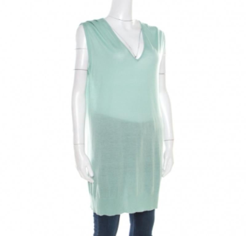 Paul and Joe Mint Green Cashmere and Silk Knit V-Neck Sleeveless Tunic M Bon état - En vente à Dubai, Al Qouz 2