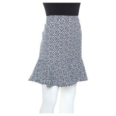 Paul and Joe Navy and White Floral Knit Cotton Blend Ruffle Hem Skirt M