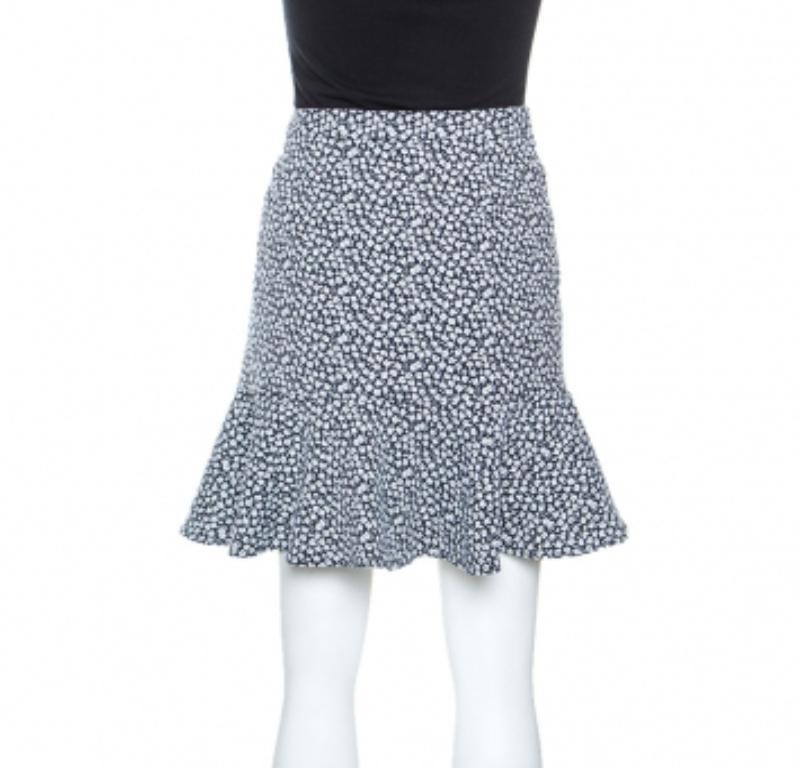 Grigio Paul and Joe Navy and White Floral Knit Cotton Blend Ruffle Hem Skirt M in vendita