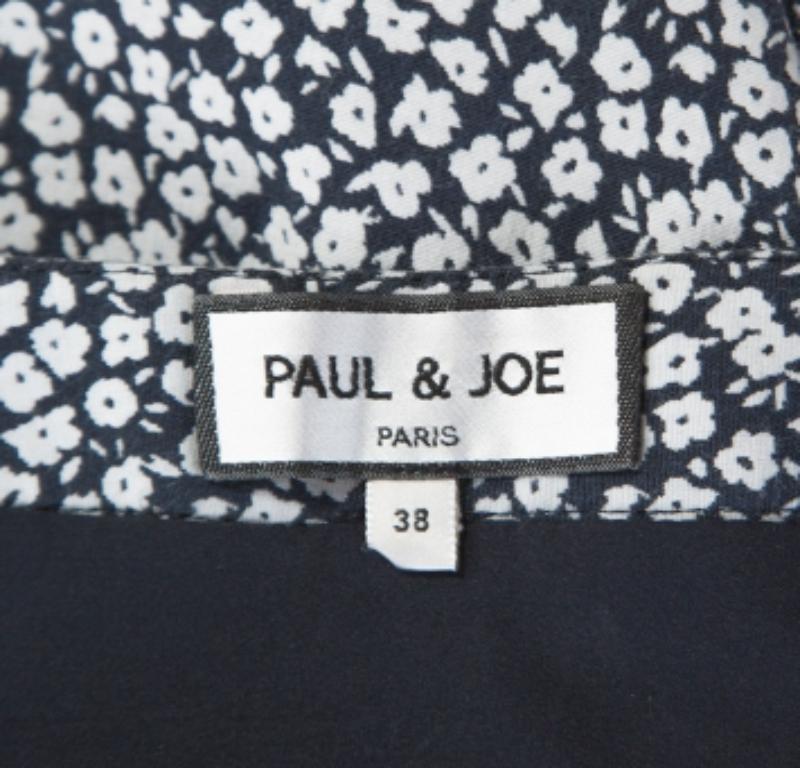 Paul and Joe Navy and White Floral Knit Cotton Blend Ruffle Hem Skirt M In condizioni buone in vendita a Dubai, Al Qouz 2
