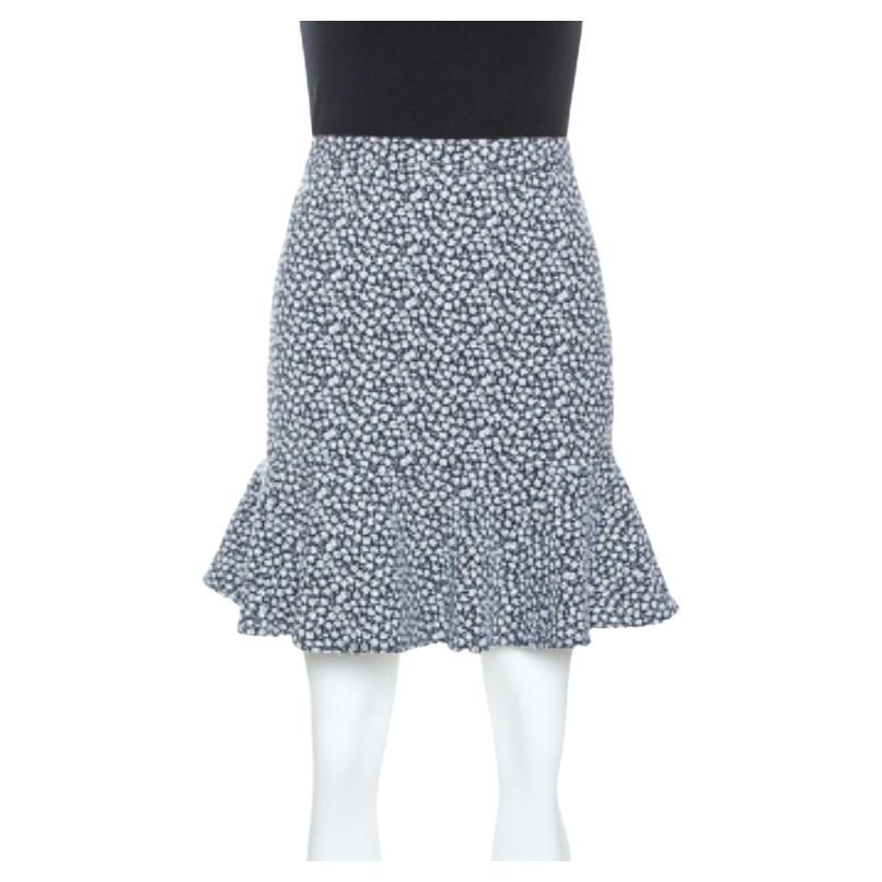 Paul and Joe Navy and White Floral Knit Cotton Blend Ruffle Hem Skirt M in vendita