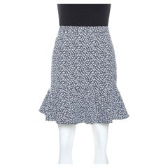 Paul and Joe Navy and White Floral Knit Cotton Blend Ruffle Hem Skirt M