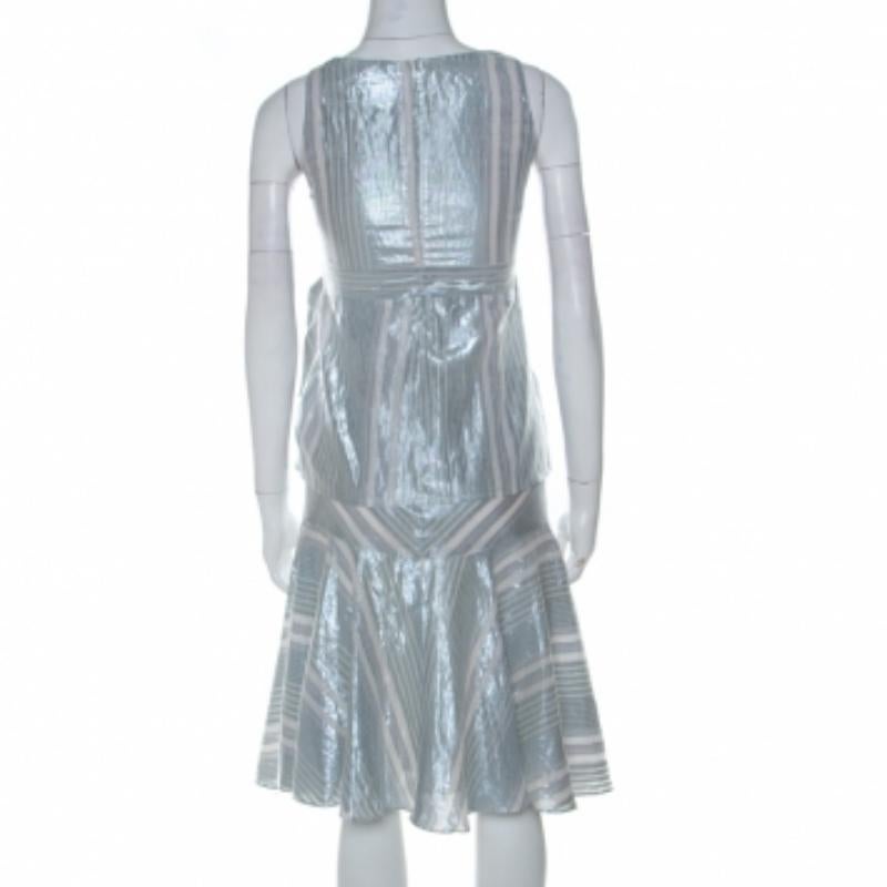 Paul and Joe Silver Blue Striped Cotton Sleeveless Top and Short Skirt Set S in vendita 1