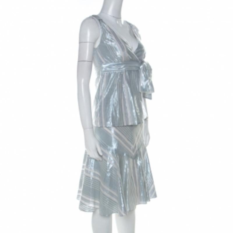 Paul and Joe Silver Blue Striped Cotton Sleeveless Top and Short Skirt Set S in vendita 2