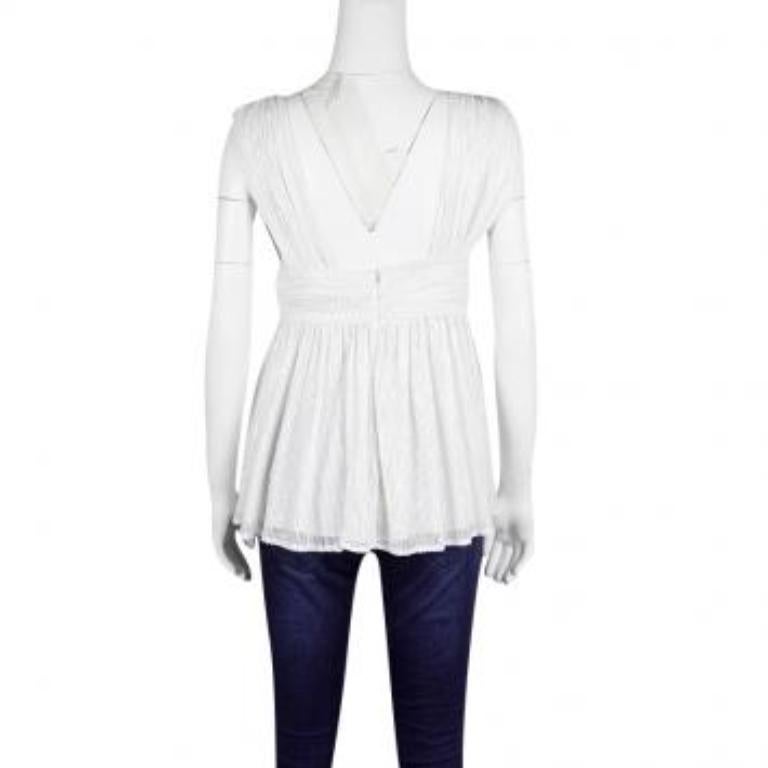 Gris Paul and Joe White Sequin Embellished Rued Sleeveless Top S en vente