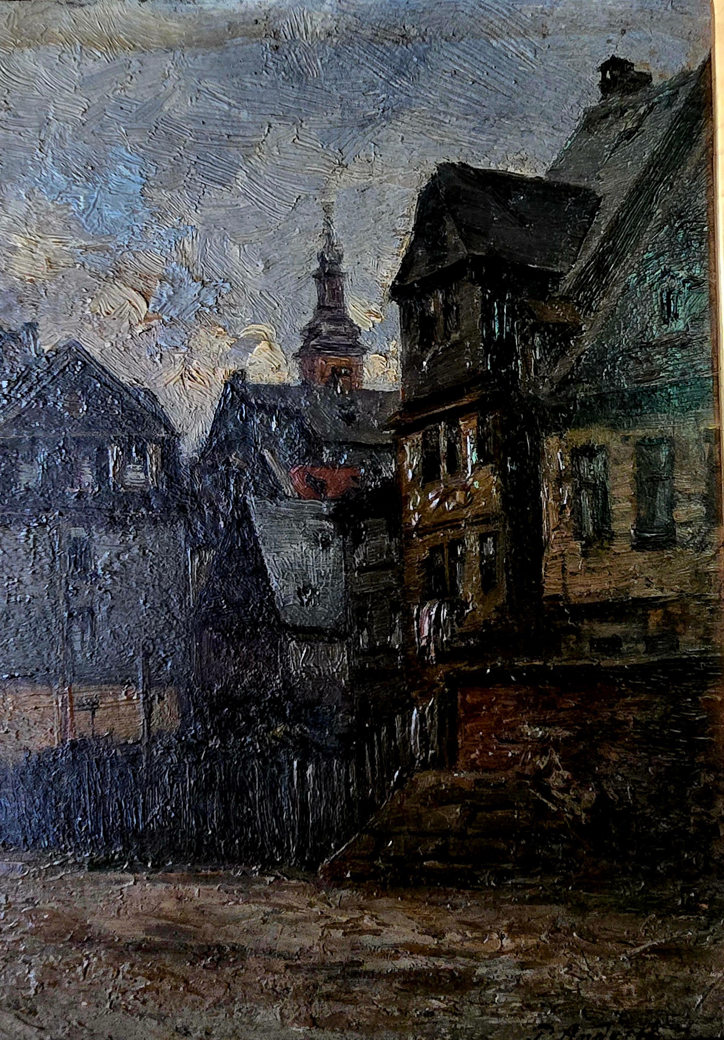 Día gris en la ciudad - Landscape Painting Gris de Paul Andorff