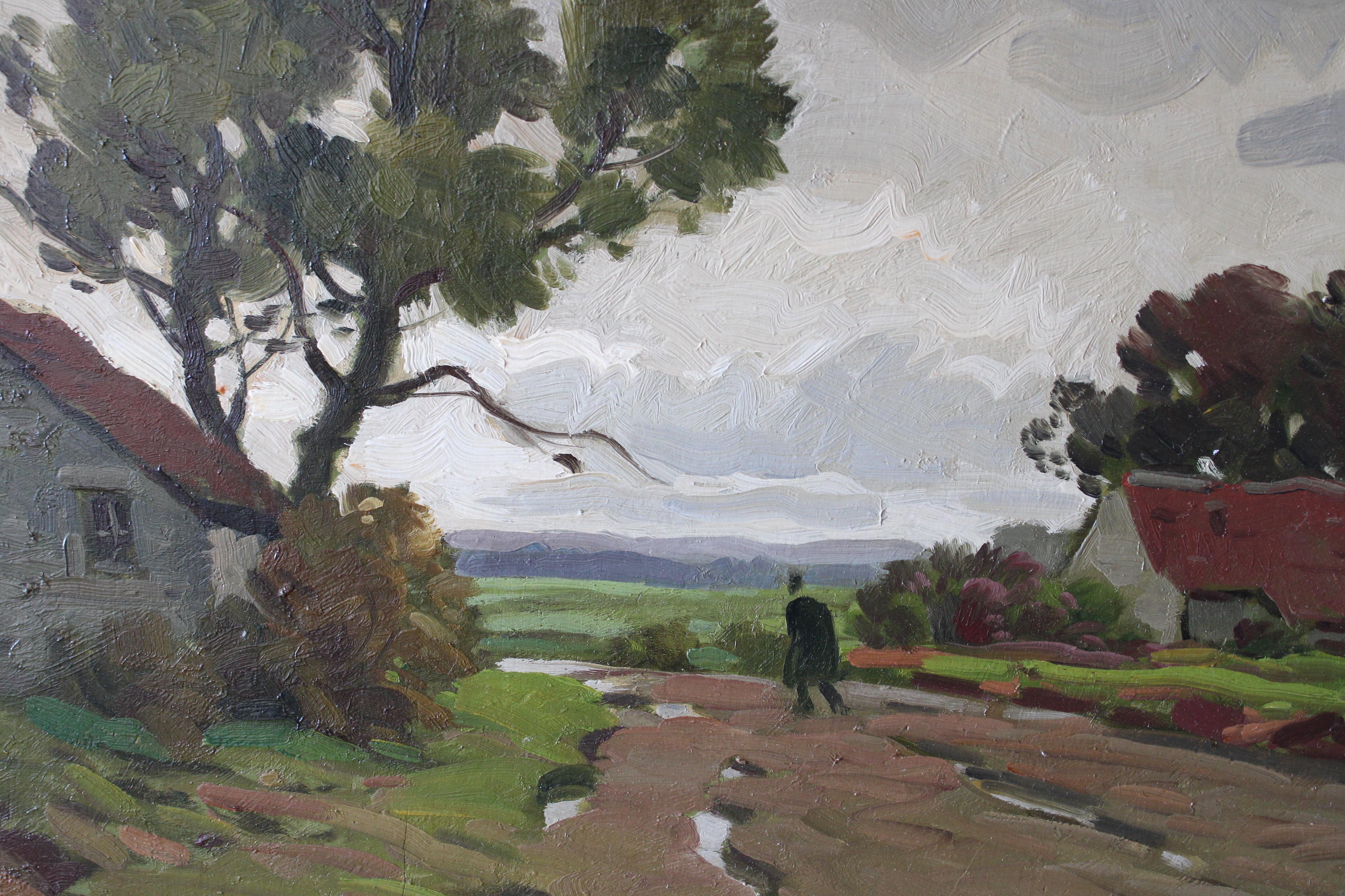 Óleo Paisaje, Óleo francés Vintage de Paul André Jean Eschbach 1