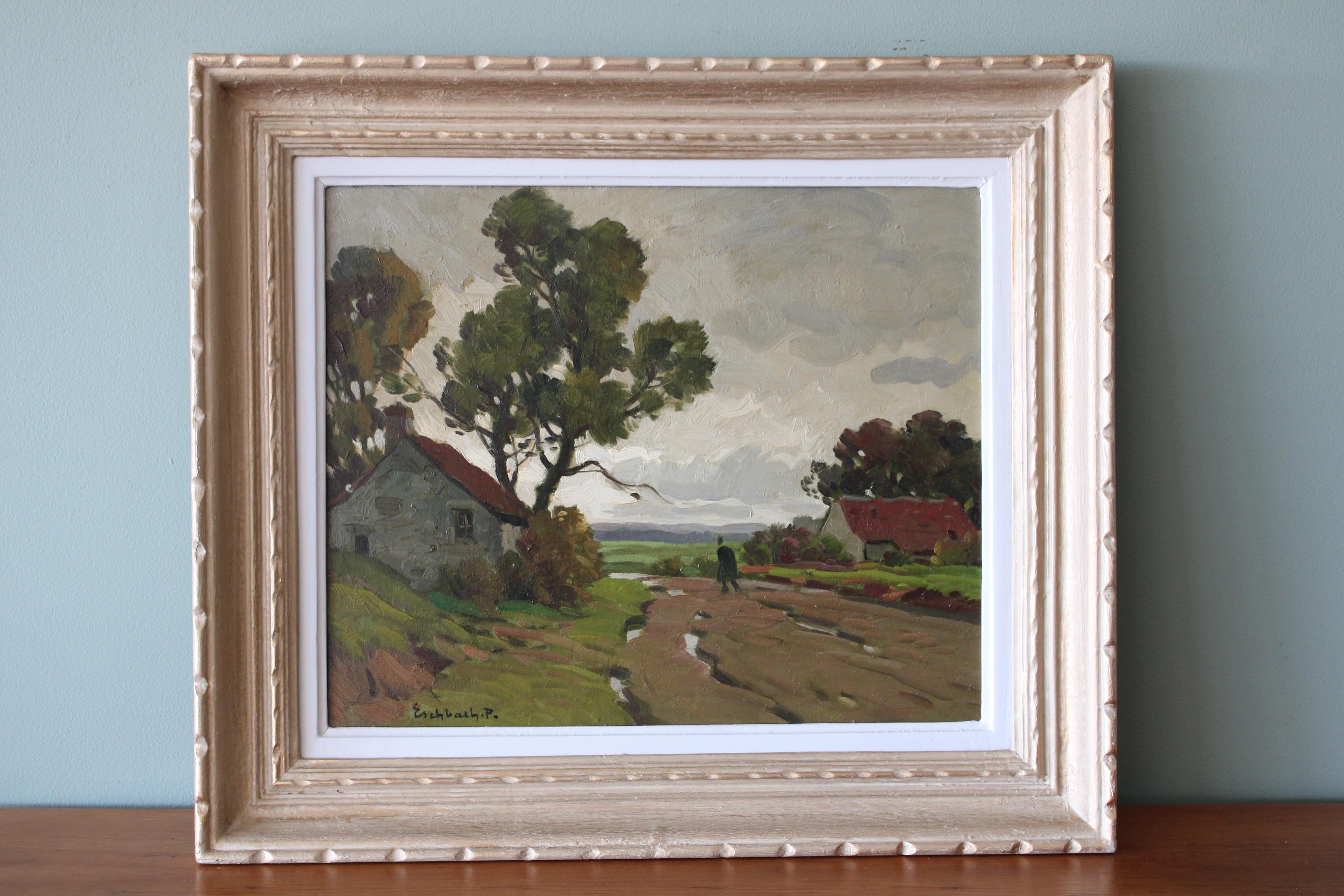Óleo Paisaje, Óleo francés Vintage de Paul André Jean Eschbach 2
