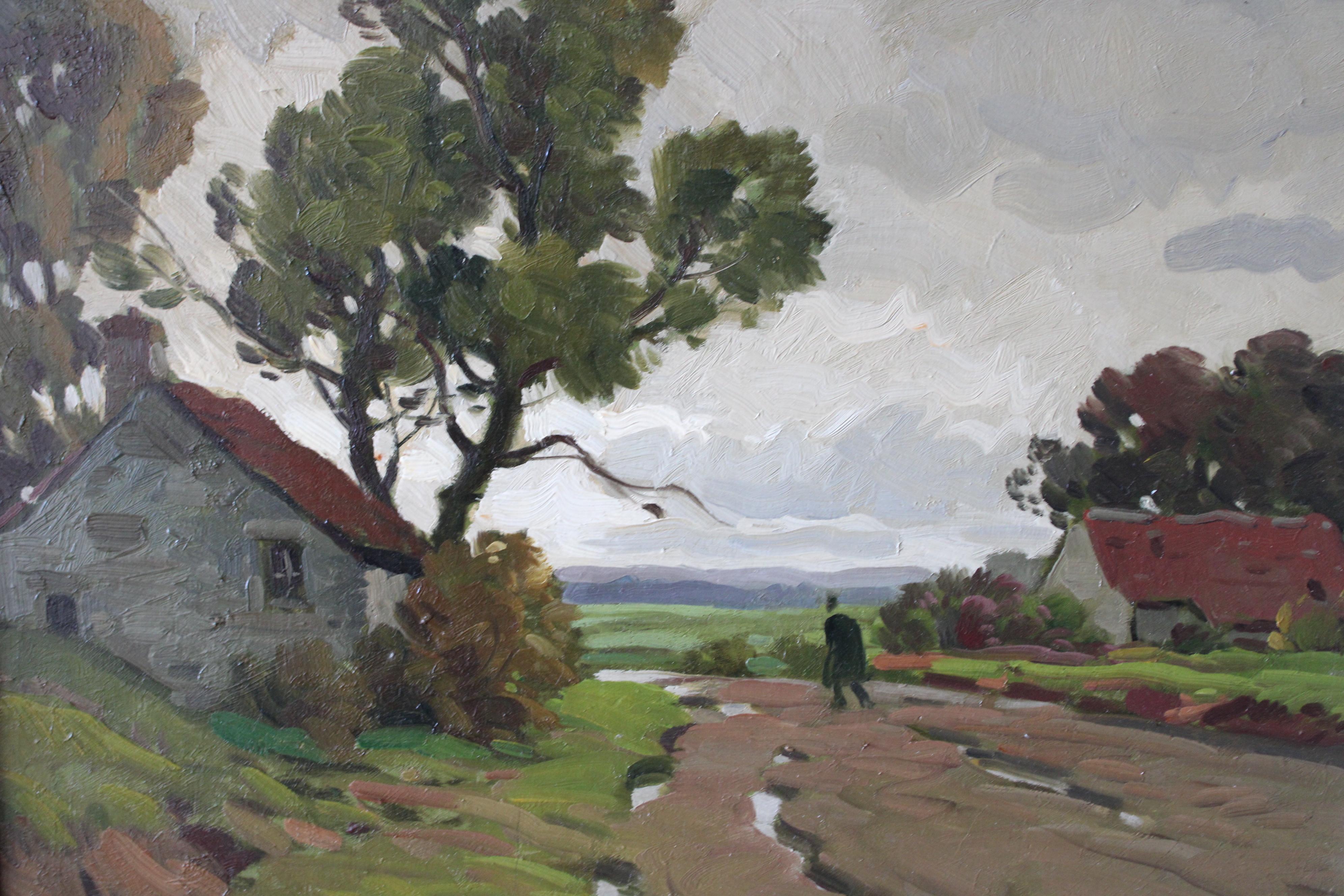 Óleo Paisaje, Óleo francés Vintage de Paul André Jean Eschbach 3
