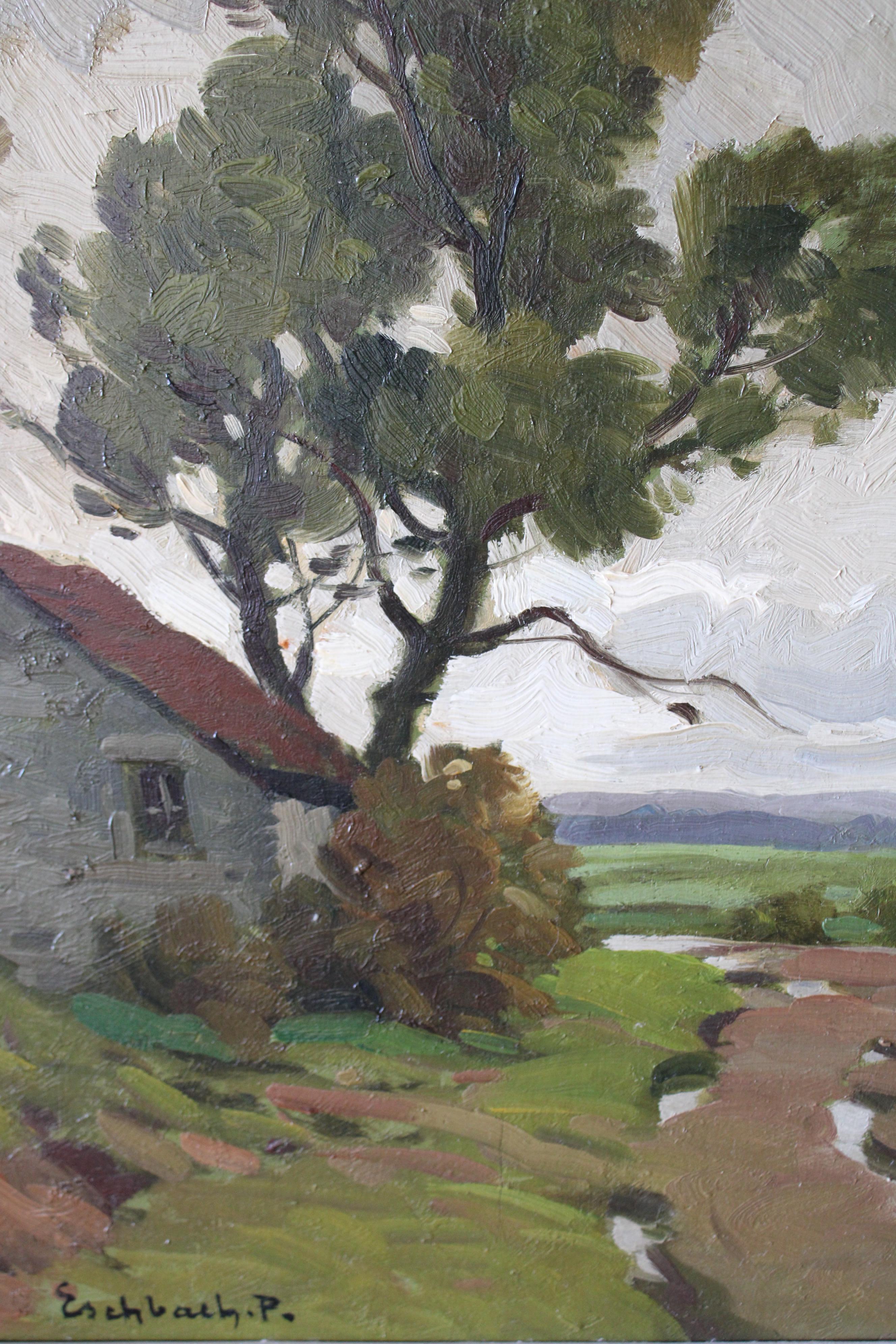Óleo Paisaje, Óleo francés Vintage de Paul André Jean Eschbach 4