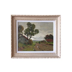 Óleo Paisaje, Óleo francés Vintage de Paul André Jean Eschbach