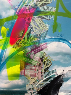 Paul-Andre Larocque Mixed Media Abstract Painting Of a Ship on the Beach