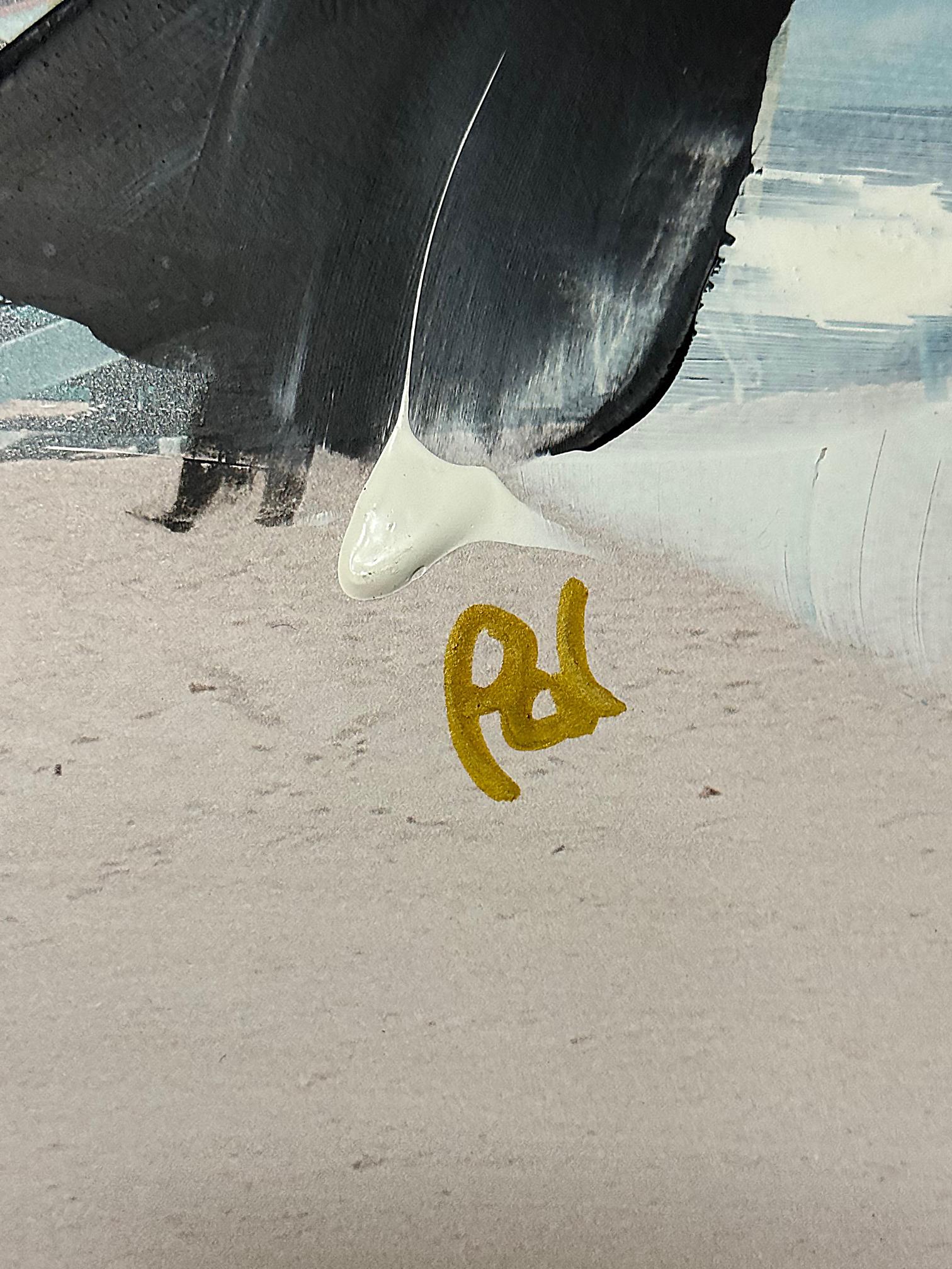 XXIe siècle et contemporain Paul-André Larocque Peinture abstraite en techniques mixtes d'un bateau sur la plage en vente