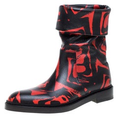 Paul Andrew Black/Red Printed Leather Rian Ankle Boots Size 37