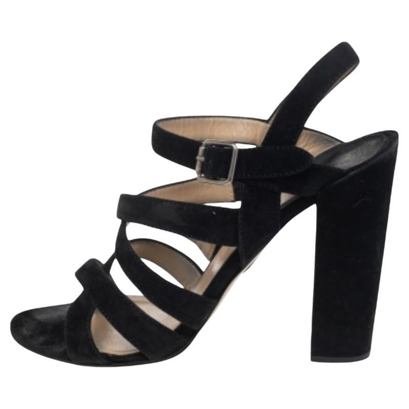 Paul Andrew Black Suede Ankle Strap Block Heel Sandals Size 41
